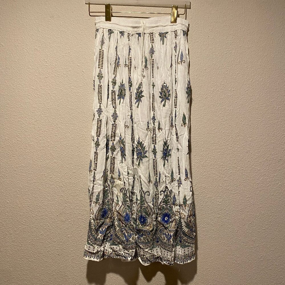 Boho White Paisley Embroidered Skirt – Handmade in India